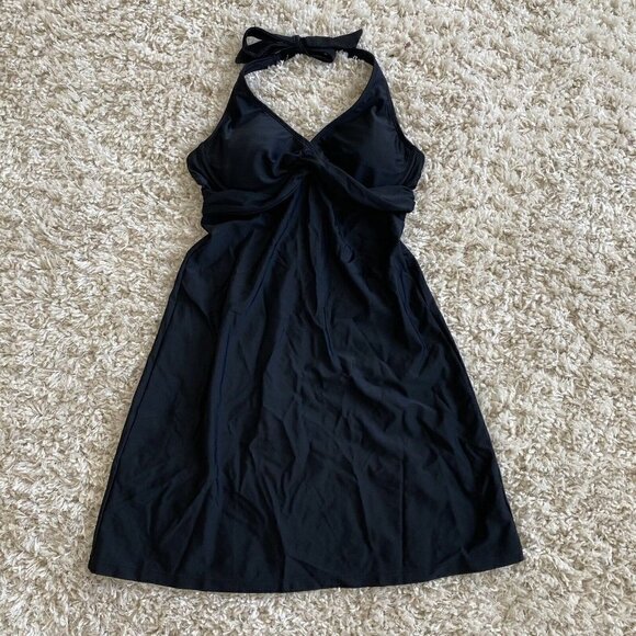 Athleta Tara Halter Tankini Swim Dress Black Underwire 492068 Women's 34 B/C - Picture 1 of 8